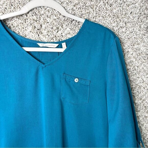 Soft Surroundings Top Women’s Small Blue Tencel Soft V-Neck Tunic Blouse - Picture 3 of 5